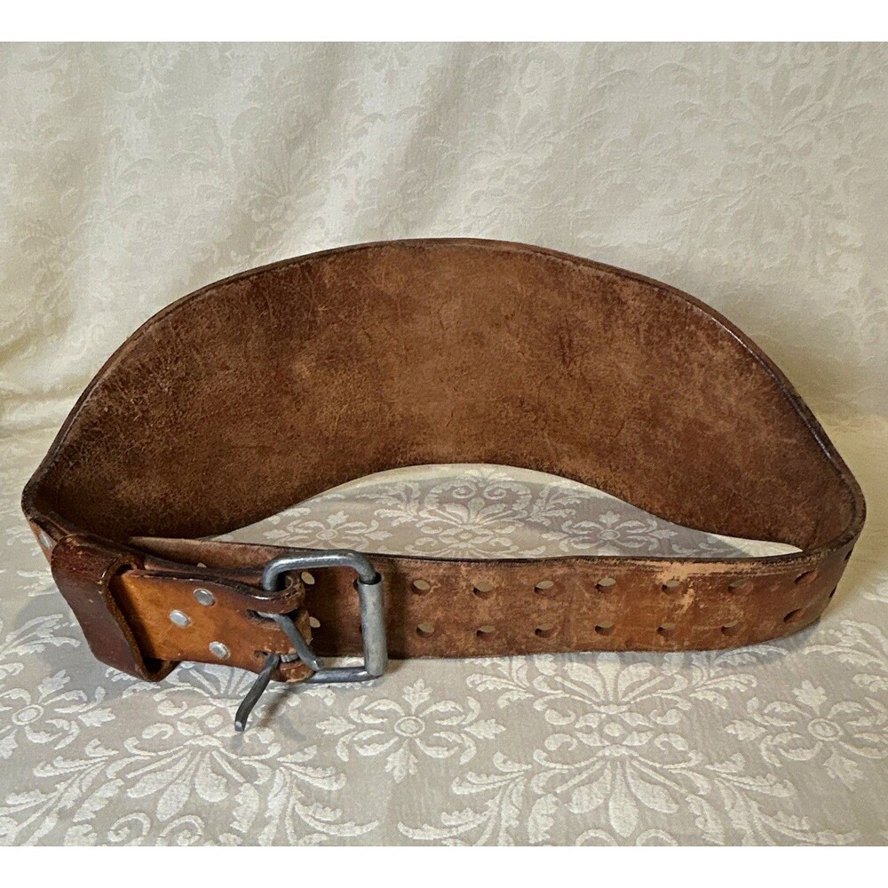 Vintage Altus Leather Weightlifting Belt Contoured Double Prong Powerlifting Gym